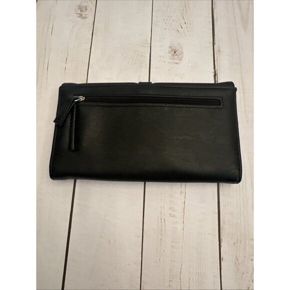 Tahari Black Womens Faux Leather Trifold Wallet Identity Protect Lining 8x5” EUC - Picture 3 of 6